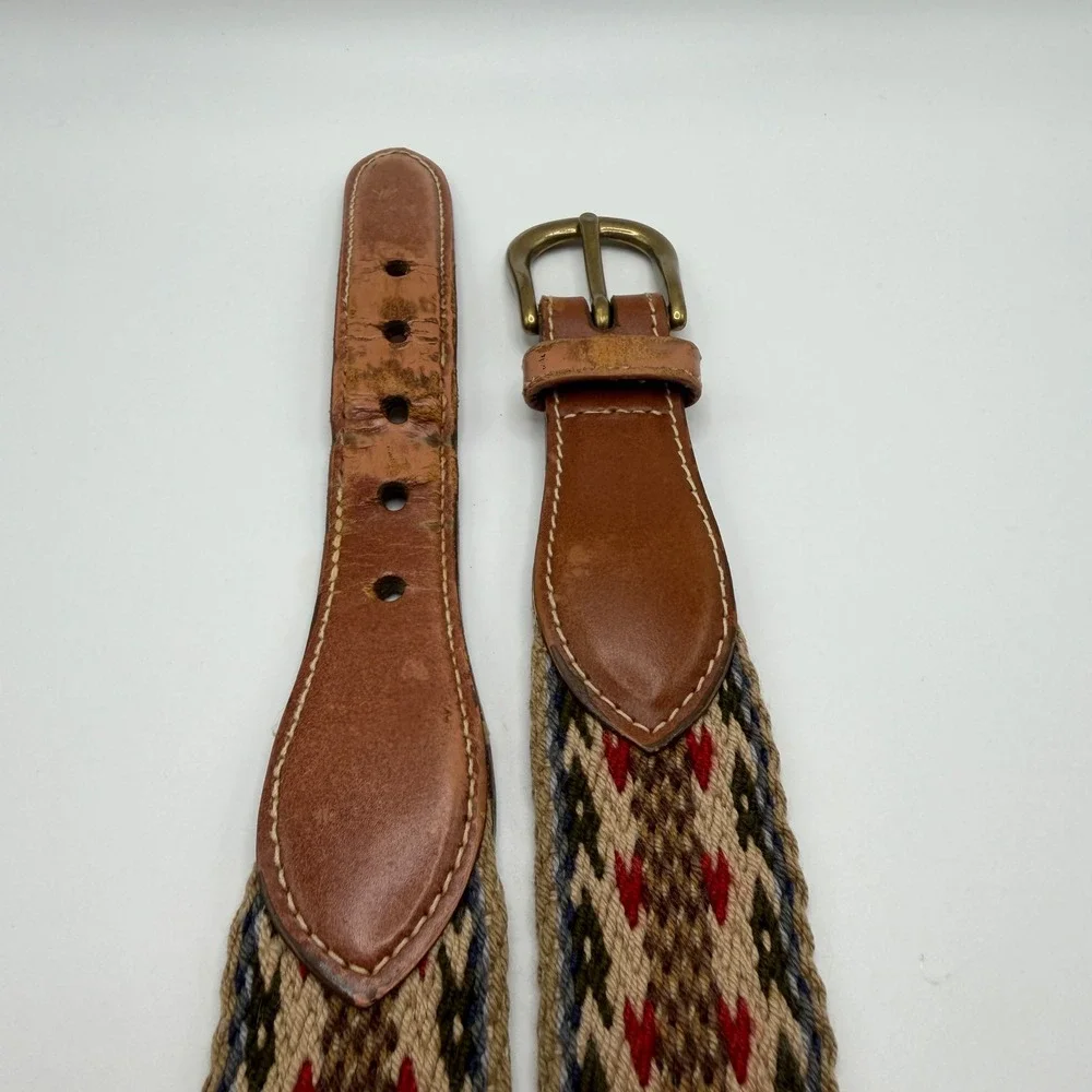 Dominican Republic Mens 36/38 Multi Color Woven‎ Canvas Leather Belt Geometric